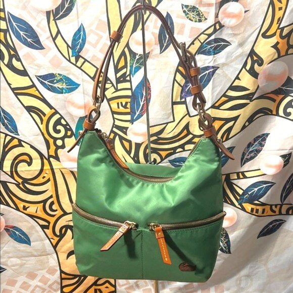Dooney Bourke Green Hobo Shoulder Bag Leather Trim - Picture 1 of 15